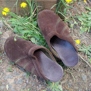 brown suede Danskos